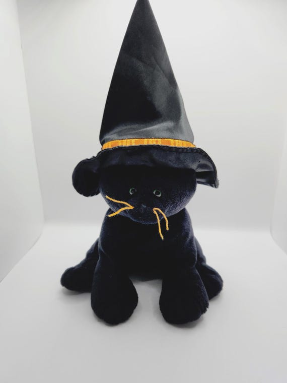 Ty Pluffies Collection "Merlin" the Black Halloween Cat  (9 inch) - No Hang Tag *Rare*
