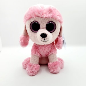 Vintage Ty Beanie Boo &#39;Princess&#39; the Pink Poodle Dog (6 inch) Purple tag *Rare* - Non Mint Hang Tag