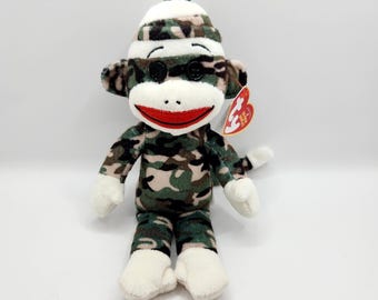 Ty Beanie Baby "Socks" the Camouflage Sock Monkey (8.5 inch)