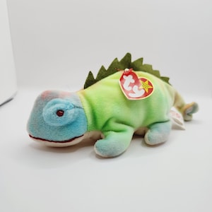 vintage TY Beanie Baby « Iggy » l&#39;iguane tie-dye (9 pouces) - Fabriqué en Indonésie et extra-canadien Tush Tag