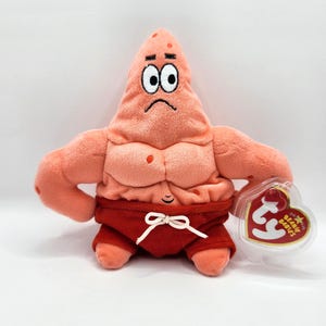 Vintage Ty Beanie Baby 'Muscle Man Star'- Patrick from SpongeBob SquarePants (7 inch)