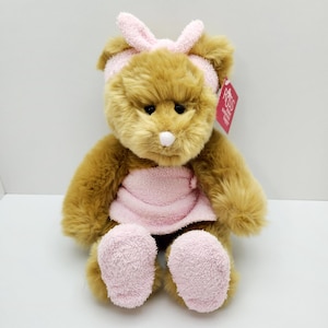 Vintage Russ Bear "Bubbles" the Bear Wearing A Pink Towel & Slippers (14 inch)