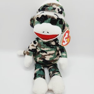 Vintage TY Beanie Baby &#39;Socks&#39; the Camouflage Sock Monkey (8.5 inch)