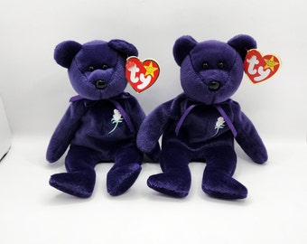 Vintage Ty Beanie Baby &#39;Princess&#39; the Purple Princess Diana Bear (8.5 inch) *Extra Canadian Tush Tag*