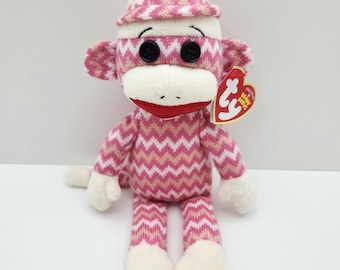 Ty Beanie Baby 'Socks' the Pink and White Sock Monkey (8.5 inch)