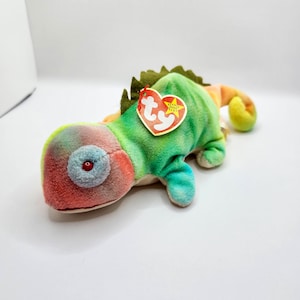 Vintage TY Beanie Baby &#39;Iggy&#39; the Tie-Dye Iguana (9 inch) Made in Indonesia & Canadian Tush Tag *Rare*