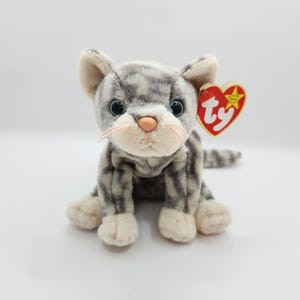 Vintage Ty Beanie Baby &#39;Silver&#39; the Gray Tabby Cat (6 inch)