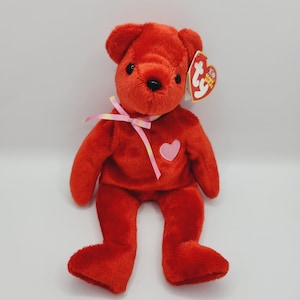 Vintage Ty Beanie Baby &#39;Kiss-e&#39; the Valentine Bear (8.5 inch)