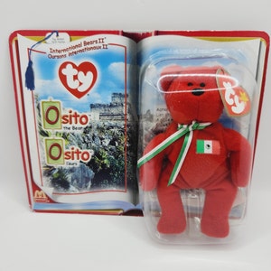Vintage Ty Teenie Mütze &#39;Osito&#39; der rote internationale Bär (4 inch) - In Box versiegelt