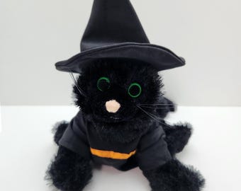 GANZ Webkinz ~ Black Cat Wearing A Halloween With Costume (8 inch) - No code