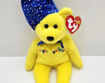 Ty Beanie Baby Yellow 'Birthday Bear'  (8.5 inch)