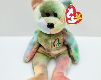 Ty Beanie Baby "Peace" the Tie-Dye Bear (8.5 inch) *Extra Canadian Tush Tag*