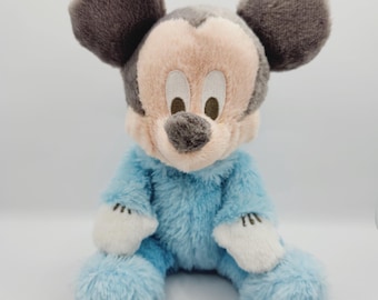 Vintage Mickey Mouse Disney Parks Baby Blue Plush Rattle Chime (11 inch)
