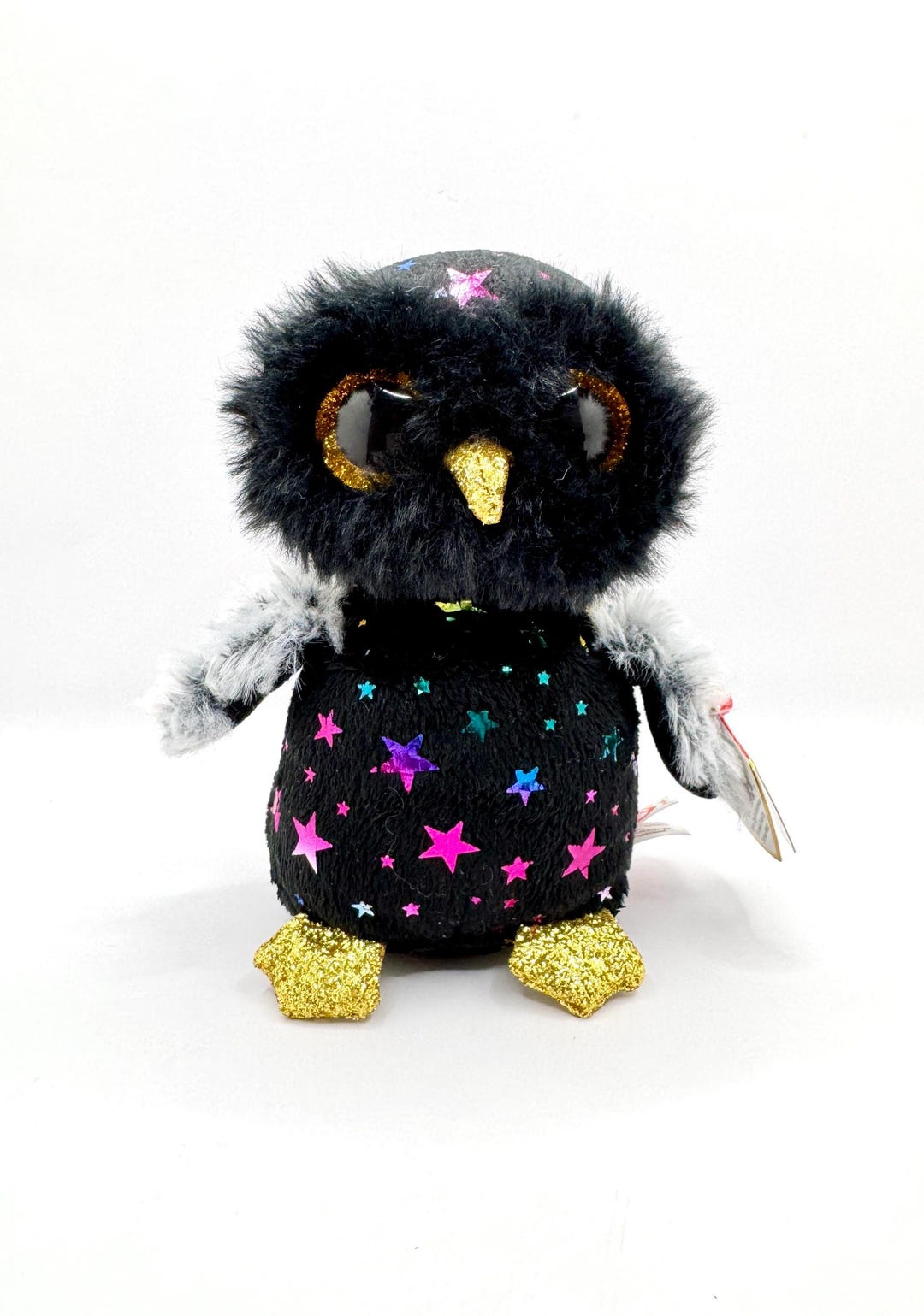 Vintage Ty Beanie Boo 'hyde' the Black Owl With Colourful Stars (6