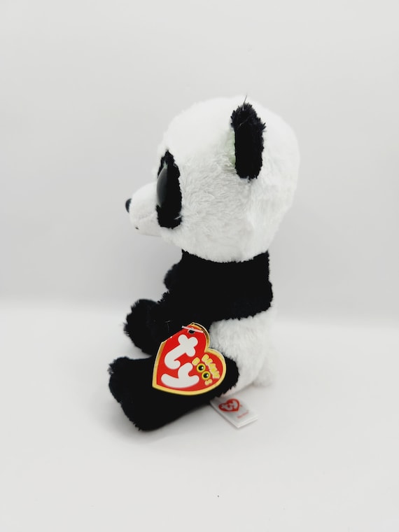 TY - Peluche - Puffies - Panda - Bamboo - Bianco e Nero - Pupazzino con occhioni e orecchie azzurri glitter - Le palline Beanie di peluche morbide e coccolose - 10 Cm - 42526