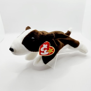Ty Beanie Baby &quot;Bruno&quot; Bull Terrier Dog (8.5 inch) - Made in Indonesia with Canadian Tush Tag *Rare*