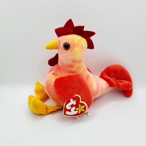Vintage Ty Beanie Baby &quot;Strut&quot; the Rooster (6 inch) - Handmade in Indonesia & Canadian Tush Tag