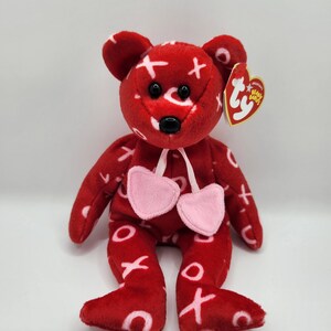 Vintage Ty Beanie Baby &#39;Kiss-Kiss&#39; the Valentine Bear (8.5 inch)