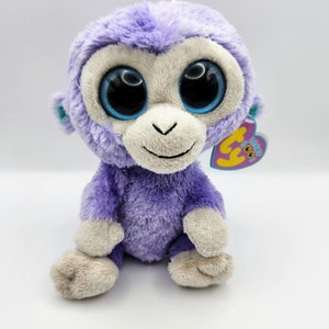 Vintage Ty Beanie Boo &#39;Blueberry&#39; the Monkey (6 inch) Purple hang tag *Mint - Rare*