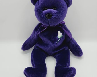 Ty Beanie Baby 'Princess' the Purple Princess Diana Bear - Made in Indonesia Version (8.5 inch) * Rare*