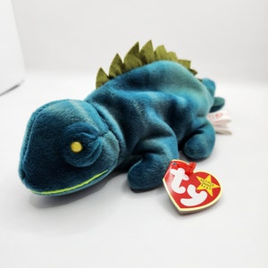Vintage TY Beanie Baby &#39;Iggy&#39; the Blue Iguana (9 inch) *Extra Canadian Tush Tag*