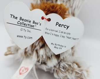Vintage Ty Beanie Boo 'percy' the Owl (6 Inch) *rare* UK