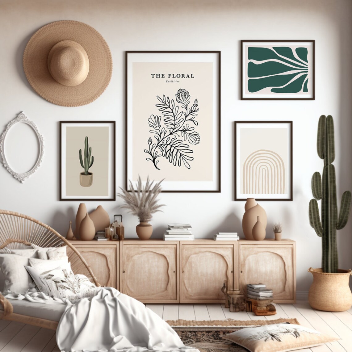 Boho Printable Wall Art, Set of 4, Modern Black &amp; Beige Gallery Prints ...