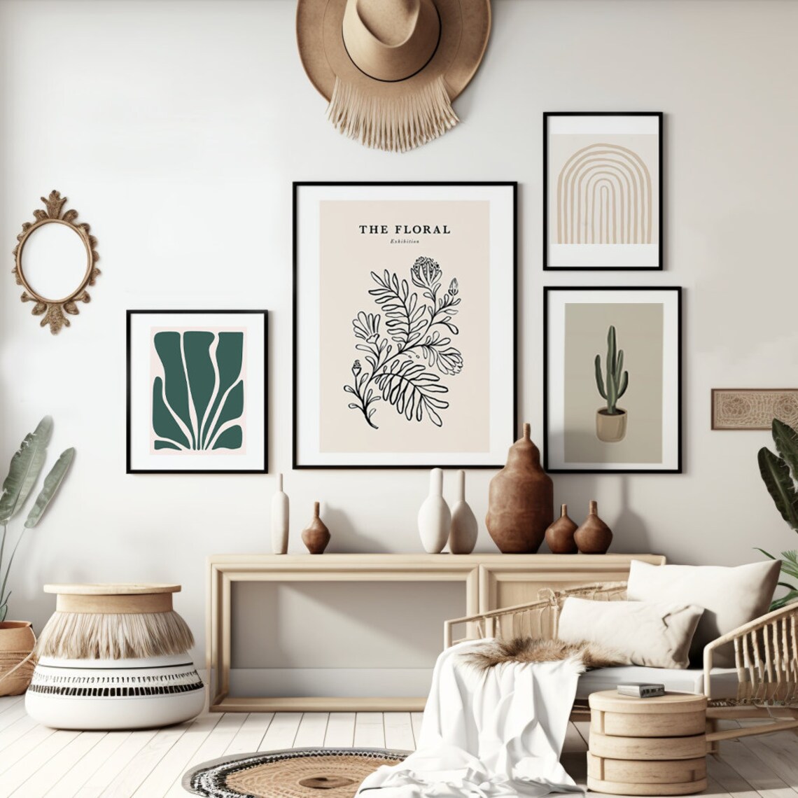 Boho Printable Wall Art, Set of 4, Modern Black &amp; Beige Gallery Prints ...