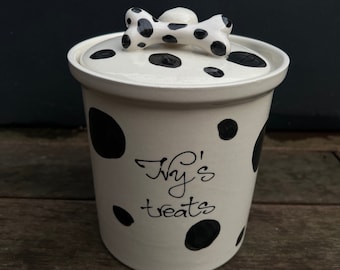 Personalized Ceramic Dog Treat Jar, Dalmatian Dots