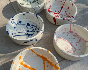 Colorful Splash Ceramic Dog or Cat Bowl / Handmade Pottery Bowls / Spring Bowls / Luxury Dog Accessories / Pet Bowls