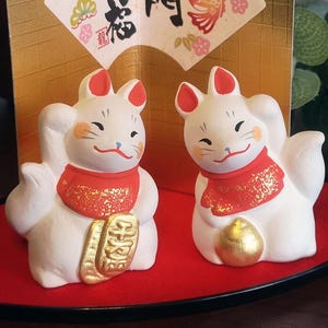 Japanische Kitsune Inari Fuchs Paar Keramik Ornament Geschenk Shinto Houju Hoju Bildschirm