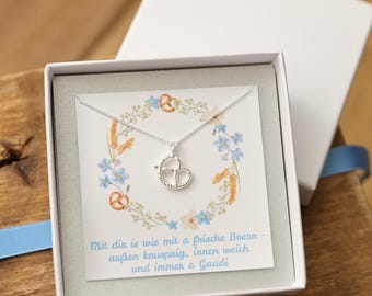 Brezel Kette aus 925 Silber - bayrischer Schmuck, Geschenkidee Freundin, Oktoberfest Accessoire, Tracht Dirndl Halskette 50+5 cm