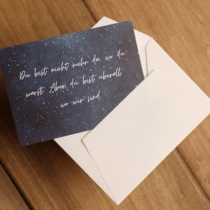 Trauerkarte Leinenpapier inkl Kuvert "Du bist nicht mehr da, wo du warst. Aber du bist überall, wo wir sind." Beileidskarte, Karte Beileid