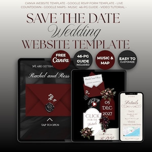 Burgundy Wedding Website Template with RSVP | Old Money Canva Design | Digital Invitation