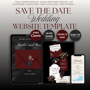 Burgundy Wedding Website Template with RSVP | Old Money Canva Design | Digital Invitation