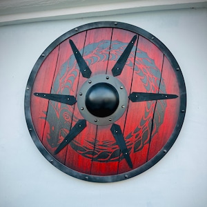 Ouroboros Viking Shield: Handcrafted Norse Battleward, Wood & Steel
