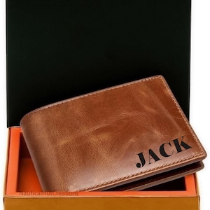 Handgefertigte Leder RFID Brieftasche Herren, Brieftasche mit benutzerdefinierter Gravur, personalisierte Brieftasche Jubiläumsgeschenk Ehemann Freund Männer Vater Papa Bestes Geschenk