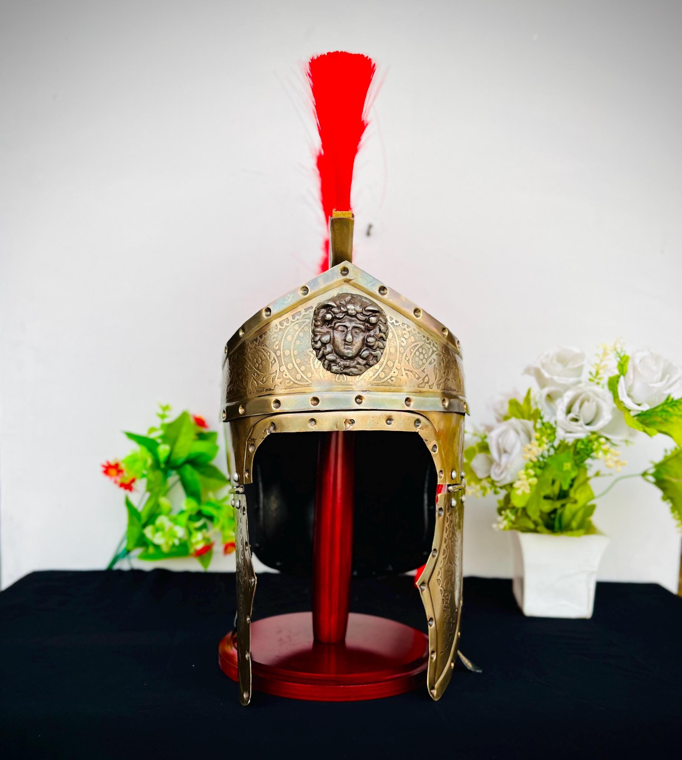 Authentic Roman Centurion Helmet- Medieval Knight costume Helmet- Design Engraved Helmet with Free Wooden Stand Valentines Day- Gift for Him