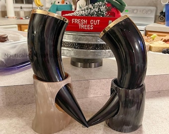 Handmade Viking Horn Mug: Custom Engraved Norse Cup