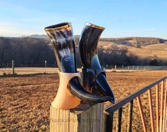 Personalized Viking Drinking Horn with Stand: Norse Beer Mug