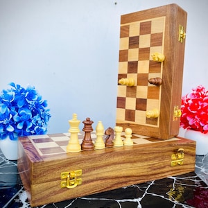 Handicraft Customized Wooden Chess Set - Personalized Magnetic folding Travel chess board - Anniversary Gift - Gift For Him - Birthday Gift