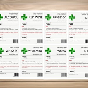 8 X Blank Prescription Label Alcohol Whiskey Red Wine White Wine ...