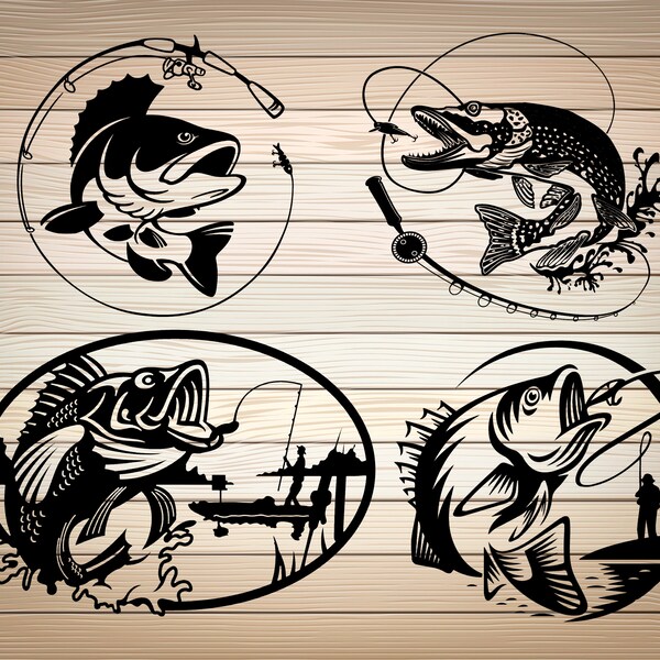 4 x Bass Fishing PNG SVG File, Fishing Svg, Bass Fish Png Pike Fishing Clipart Bass Fish Pike Svg Fish Hook Svg, Fishing PNG Download File