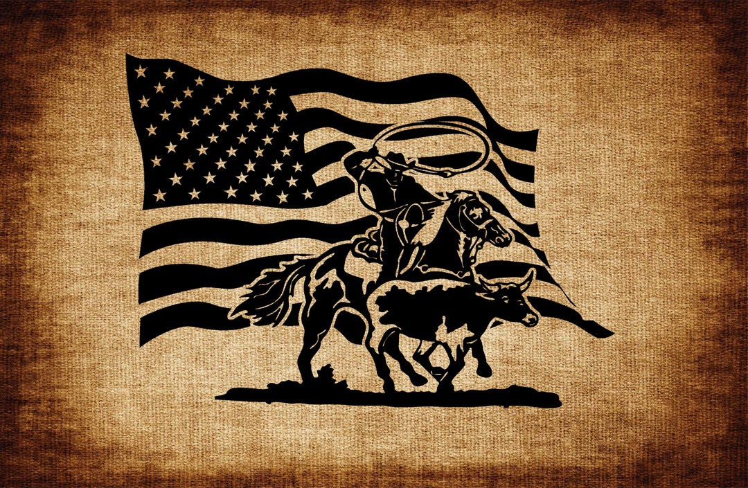 Western Roping Svg USA Flag Cowboy Roping SVG PNG File Cowboys Font File Cowboys Bull ...