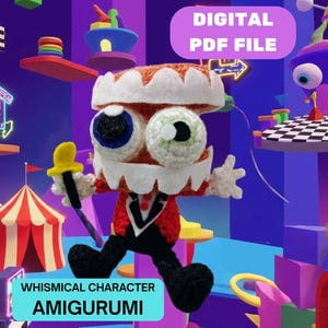 Patrón de amigurumi de Caine a crochet / Muñeco de IA malvado y adorable / Archivo PDF descargable / Increíble circo digital