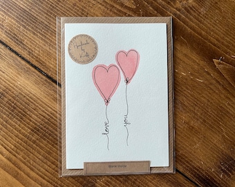 Handgemaakte 'Love You' Two Hearts-kaart