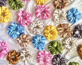 10-Pack Random Silk Scrunchie XL - Scrunchie Pack Satin | Silk Satin Scrunchie Set | Gift Box | Soft Silk Scrunchie | Gentle Hair Tie