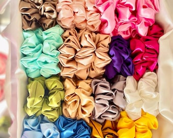 Erstellen Sie Ihre eigene Seiden-Scrunchie-Box | Scrunchie Pack Satin | Seidensatin Scrunchie Set | Geschenkbox | Weiches Seiden Scrunchie | Sanftes Haargummi