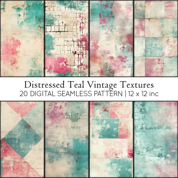 20 Distressed Teal Vintage Textures Digital Paper, Repeatable, JPG, Scrapbooking, Instant Download, Home Decor,