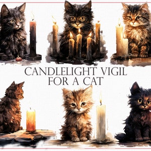 Veillée aux chandelles pour un chat clipart - illustrations commémoratives, graphiques commémoratifs pour animaux de compagnie, cliparts chat commémoratif, carnet de bord commémoratif pour animaux de compagnie